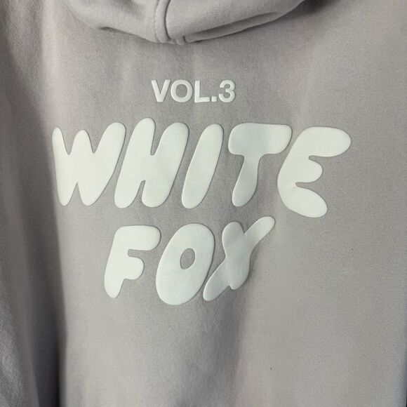 White Fox Hoodie Size L/XL Grey Beige - Picture 5 of 6
